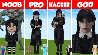 Minecraft Real Life Wednesday Statue House Build Challenge - Noob Vs Pro Vs Hacker Vs God