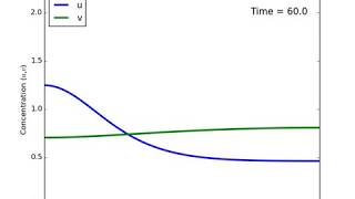 Turing instability - Dominant wavenumber k=1 - Example no. 2