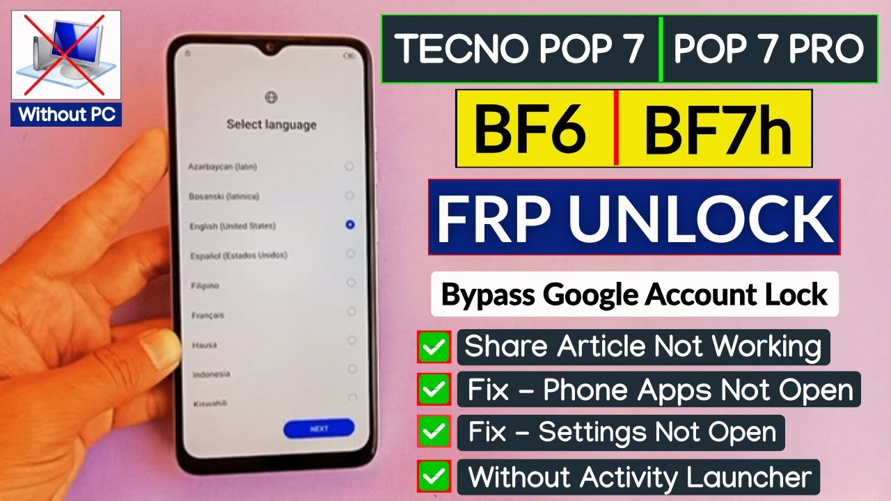 Tecno Pop 7 / Pop 7 Pro Frp Bypass Android 12 Without PC Tecno Pop 7 / Pop 7 Pro Frp Bypass Android 12 Without PC