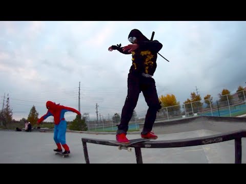 Spider Man vs. Ninja Warrior - A Skateboarding Show Down