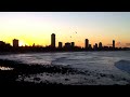 Relaxing Beach Sunset Behind the Gold Coast Skyline in HD