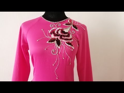 Đính kết cườm/kết hoa kim sa áo dài hồng 35