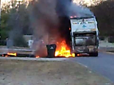 garbage truck on fire