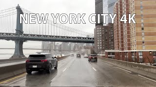 Driving Rainy New York City 4K  - Midtown Manhattan To Brooklyn's Island Beach - Usa