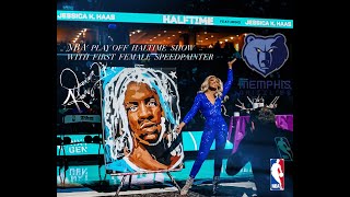 Ja Morant Portrait Painted by Speedpainter Jessica Haas at Memphis Grizzlies NBA Playoff Halftime