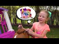Stacy and papa pretend play with playhouses