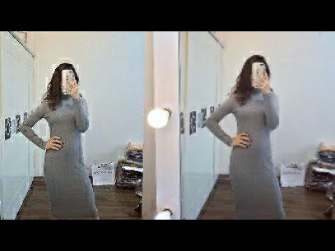 Cắt may đầm ôm body tay dài cổ trụ nữ/ Váy len nữ