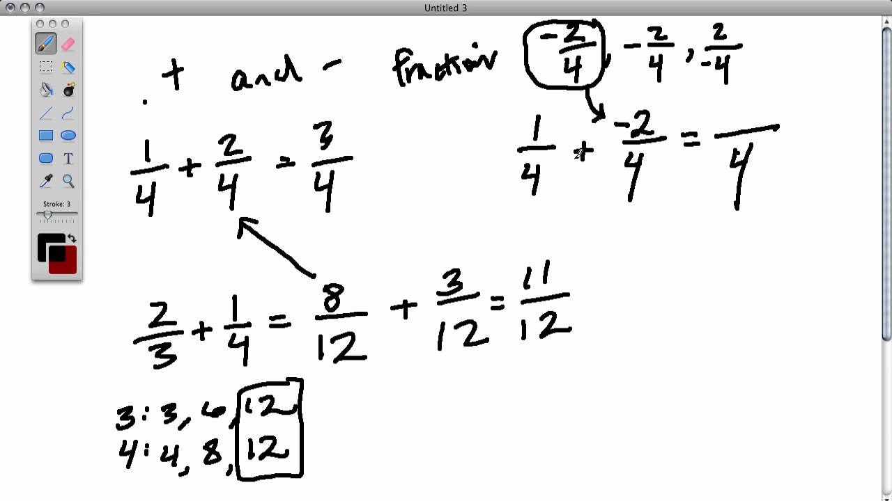 adding positive and negative fractions - YouTube