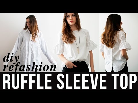 DIY ruffle sleeve top refashion from dress shirt - YouTube