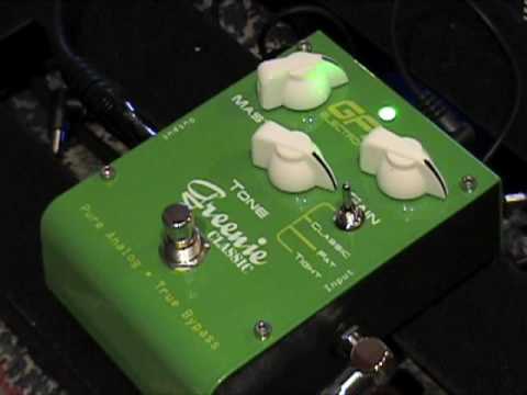 GFS Greenie Classic Overdrive guitar effects pedal demo with Stratocaster & Dr Z amp