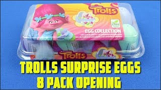 Trolls Surprise Eggs 8 Pack Opening with Candy and Sticker