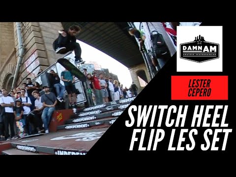 MASSIVE SWITCH HEEL FLIP DOWN THE LES SKATEPARK DOUBLE SET LESTER CEPERO