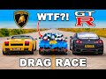 Lamborghini Gallardo v Nissan GT-R v WTF?! DRAG RACE