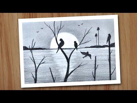 Play this video Sunset scenery drawing in pencil for beginners step by step, Pencil drawing for beginners