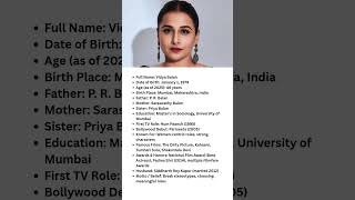 Vidya Balan Biography Age, Family, Career, Awards & Life Story Bollywood Actress