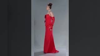 Kırmızı Straplez Peplum Kesim Eldivenli Uzun Abiye Abu5421