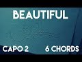 How To Play Beautiful by Bazzi | Capo 2 (6 Chords) Guitar Lesson