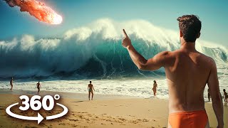 360°  Escape Tsunami Disaster - Asteroids Hit At The Beach| Realistic Video In 4K Ultra Hd