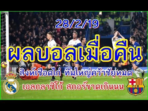 ผลบอลเมื่อคืน/พรีเมียร์ลีก/โกปาเดเรย์(เรอัล มาดริดVSบาร์เซโลน่า)/โคปปอิตาเรีย/เฟร้นซ์คัพ/28/2/19