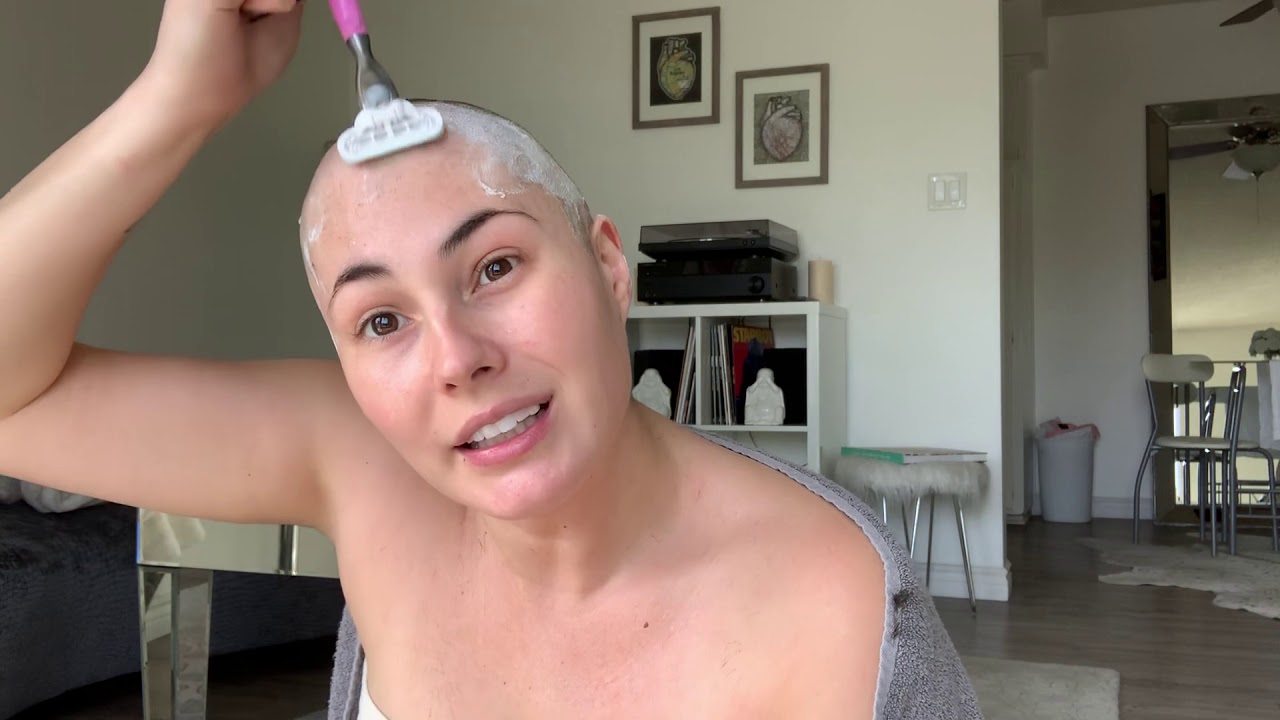 Bald women shaving
