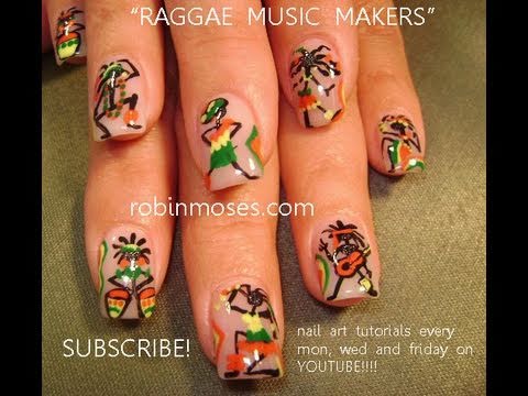 Music Maker Nail Art - Colorful Rasta Stick people - YouTube