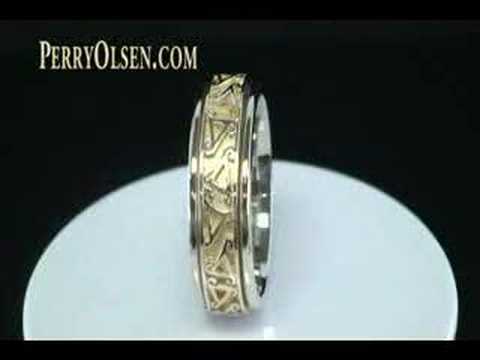 AGRONA Mens 14K Two Tone Gold Irish Celtic Wedding Band Ring