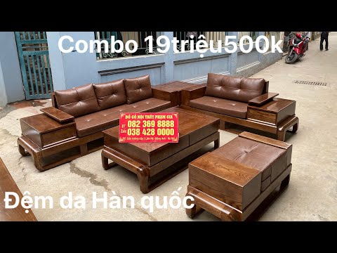 Bàn ghế sofa góc Zito gỗ Sồi nga sơn pu màu óc chó cực đẹp, giá bán 19triệu500k cả đệm da hàn quốc