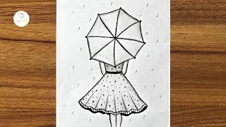 How To Draw A Girl With Umbrella Step By Step || Easy Drawing For Girls Step By Step || Girl Drawing