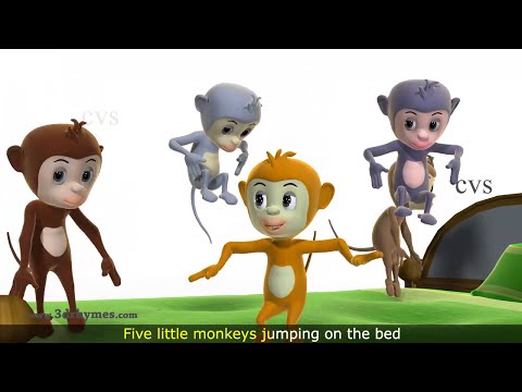 Five Little Monkeys Jumping on the Bed Nursery Rhyme - 3D Animation...