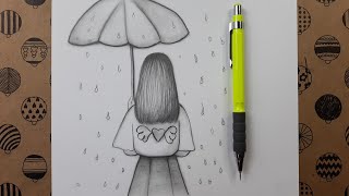 Şemsiyeli Kız Çizimi - Drawing Girl with Umbrella