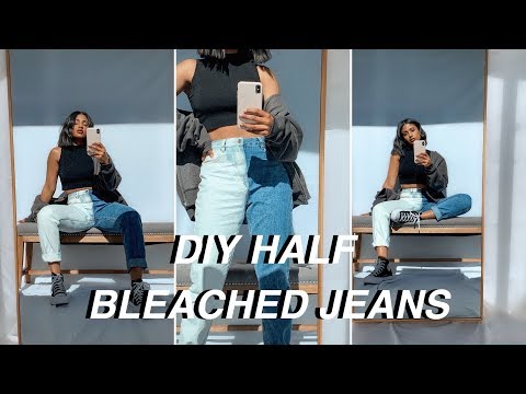 I TRIED THE DIY HALF BLEACHED JEANS TREND - YouTube