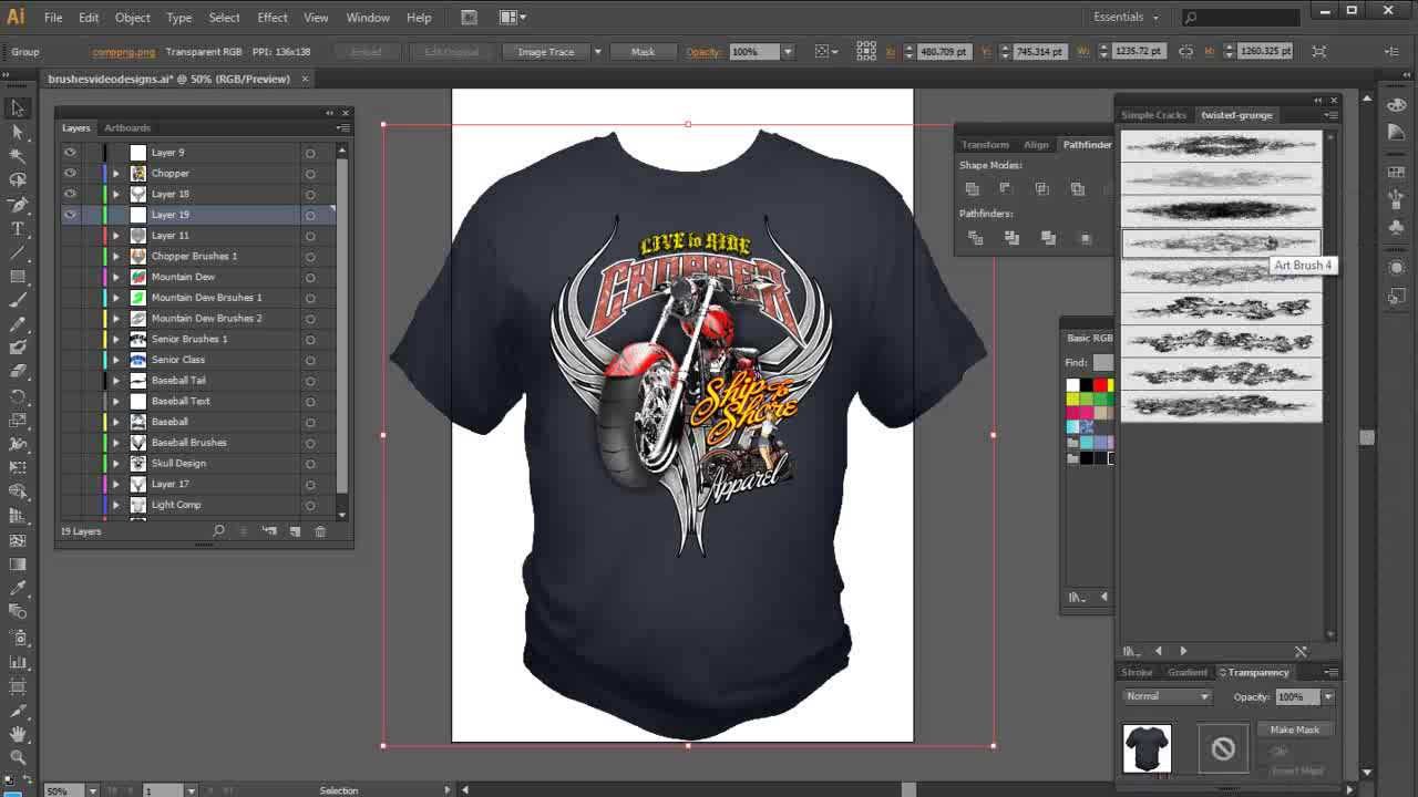Illustrator Brushes high-end tshirt design tutorial - YouTube