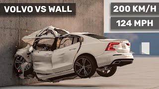 Volvo S60 crashes to the WALL 😮 200 km/h | Realistic Crash Test