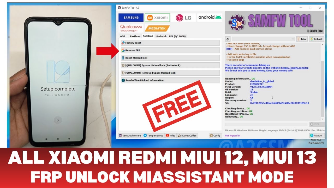 Xiaomi Redmi FRP Unlock Free | Samfw Tool Google Account Xiaomi Redmi FRP Unlock Free | Samfw Tool Google Account