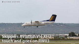 Skippers Aviation Vh-Xfu Dash 8 Touch And Goes In Strong Crosswind At Perth Airport.