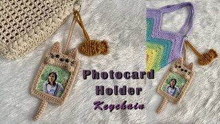 Crochet Keychain Crochet Photocard Holder Keychain Cute Cat Photocard Holder Cat & Fish