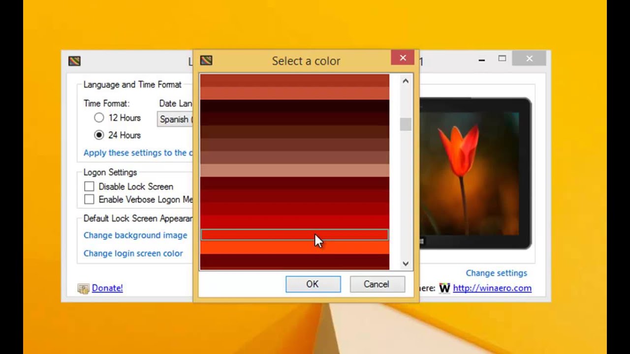 windows 8 change color of login screen