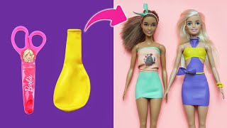 DIY Barbie Dresses with Balloons Easy No Sew Clothes | Barbie doll hacks and cra