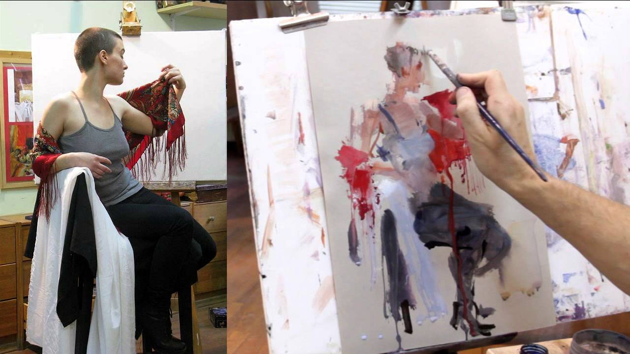 Художник облил натурщицу краской и трахнул ее тело у себя в мастерской