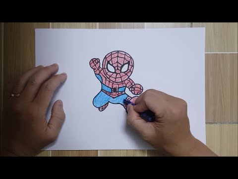 Vẽ và tô màu Người nhện dễ thương cho bé | Drawing and colouring A cute spiderman for baby