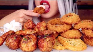 ASMR Eating Korean Fried Chicken ft. Onion Rings | CRUNCHY Mukbang *No Talking*