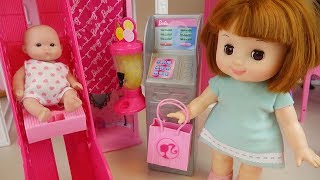 Baby doll and slide house toys playing baby sitter