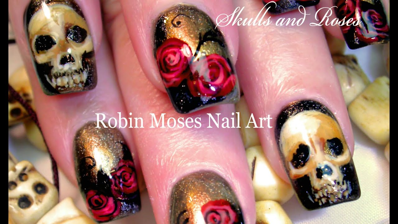 Skull and Rose Nail Art Designs - wide 4