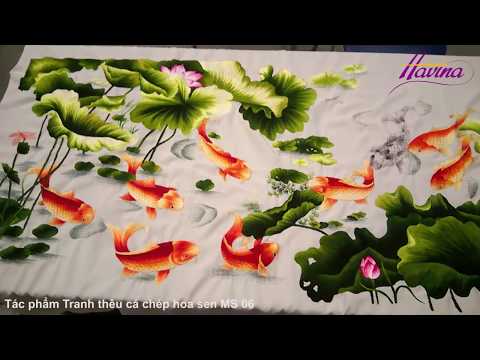 Tranh thêu cá chép hoa sen MS 06 theo yêu cầu của chị Thúy ở Bình Tân