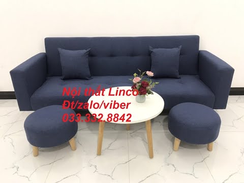 Bộ ghế sofa giường sofa bed băng màu xanh dương đậm đen rẻ Nội thất Linco HCM Thủ Dầu Một Bình Dương