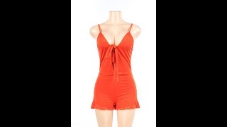 Fashion Sexy Sling V-neck solid color Short Jumpsuits Wholesale