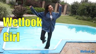 Wetlook Girl Gets Wet In The Pool | Wetlook Jeans Shirt | Wetlook Pants