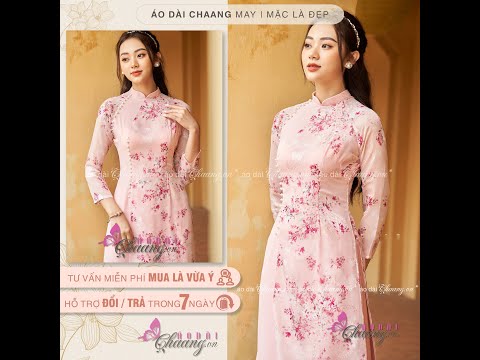 Áo dài hoa nhí Áo dài truyền thống cách điệu đính ngọc trai cao cấp