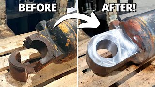 Replacing BROKEN Eye & Repair CRACKED Cylinder for D10 Dozer | Machining, Weldin