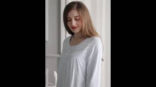 Nightgowns For Women Cotton Knit Nightgowns, Comfy Long-Sleeve Ladies Sleepwear Gown For Mom